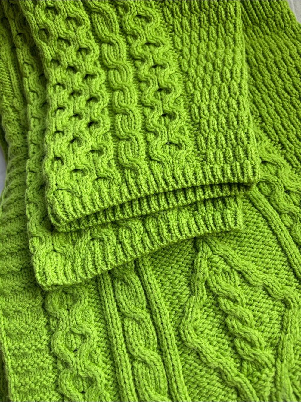 Merino Wool Cardigan Sweater XXL Plus Green Made Ireland Cable Knit Cottagecore - Picture 9 of 9